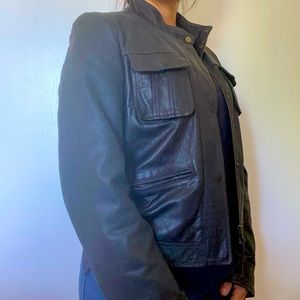 Unisex Lucky Brand Black Leather Motorcycle Jacket